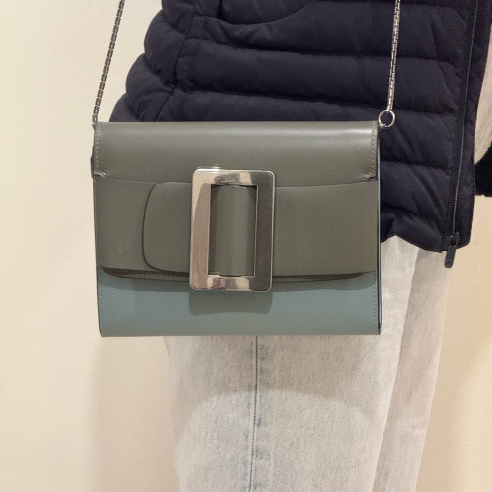 BOYY sage leather shoulder purse. Like new.  One side chain is repaired.